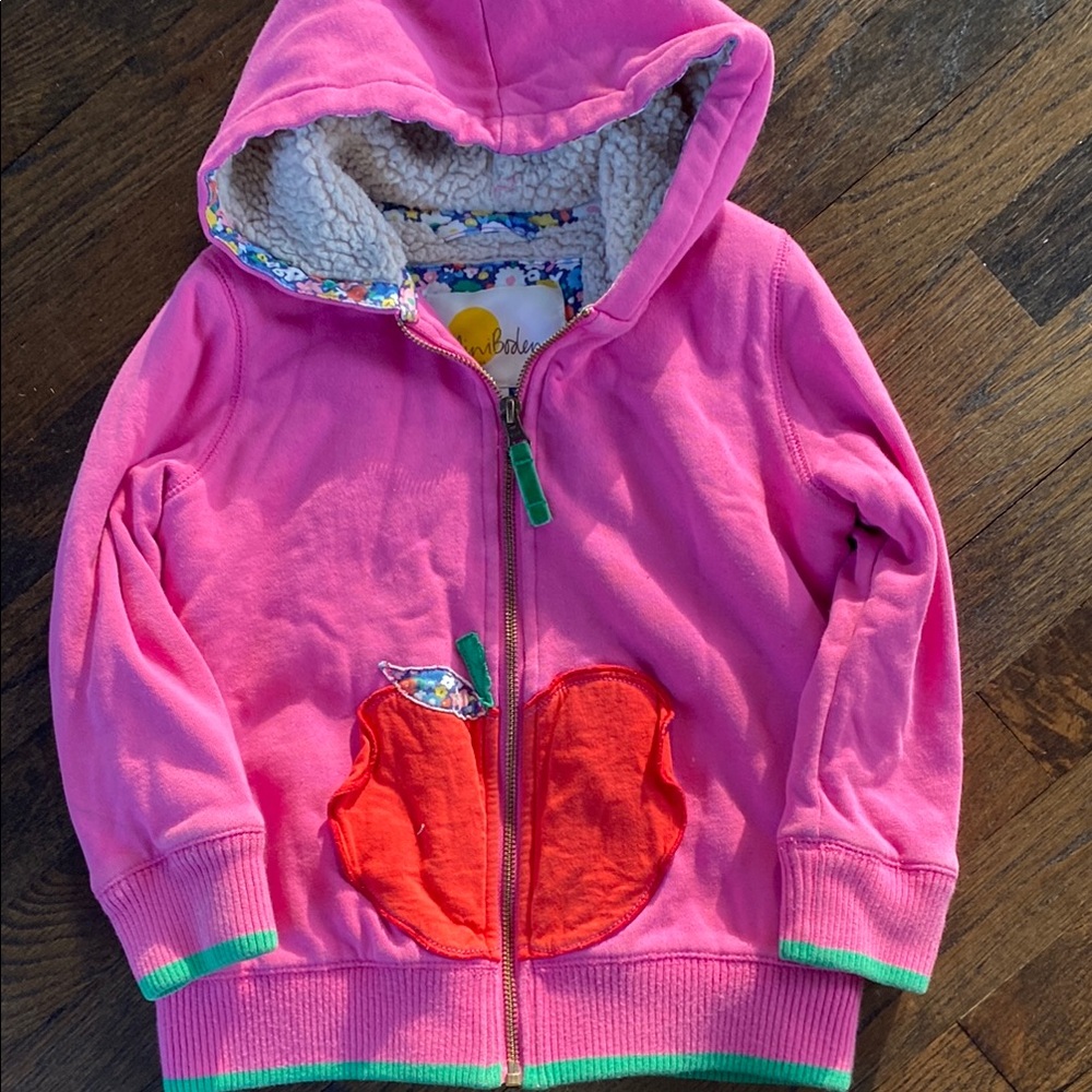 Pink Hooded Kids Jacket with Apple Design